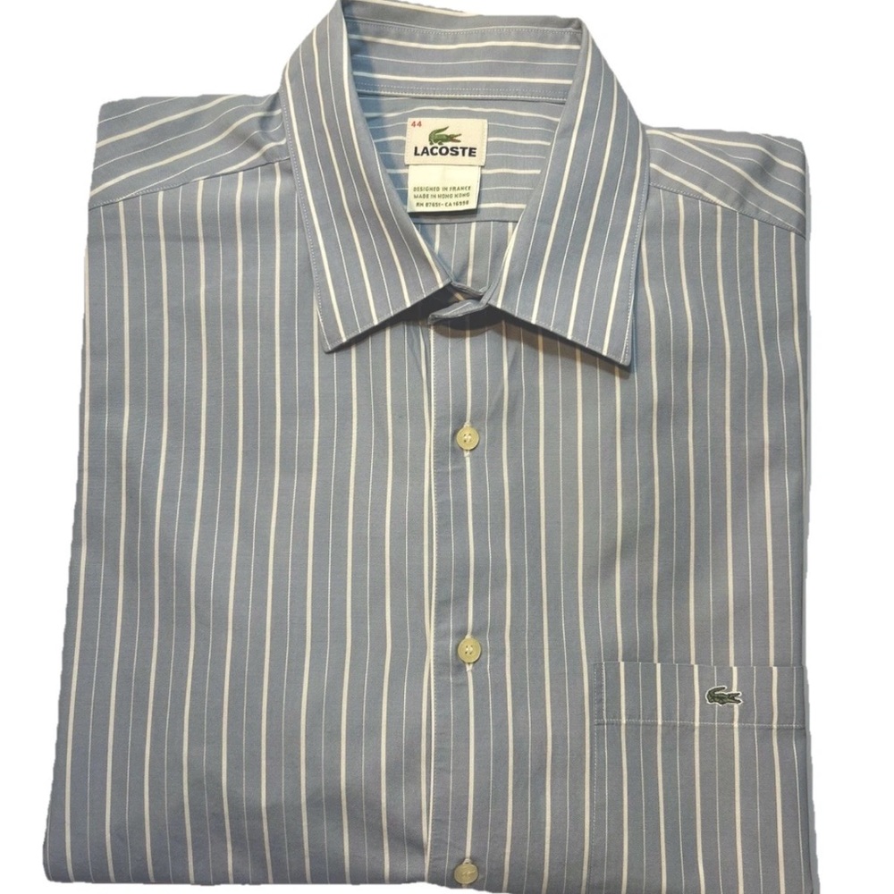 Lacoste 44 Men's Shirt XL with Gray and White Stripes Long Sleeve